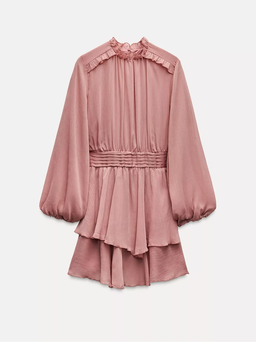 Zara Dusty Rose Ruffled Long-Sleeve Mini Dress
